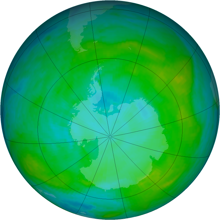 Antarctic ozone map for 11 January 1990